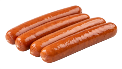Four Vienna Sausages Closeup Shot Shiny Reddish Brown Skin Texture Isolated Food Photography Ai isolated on a transparent background