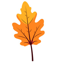 Orange oak leaf with rounded edges, flat minimal style, isolated on white background, perfect for creative and seasonal designs.