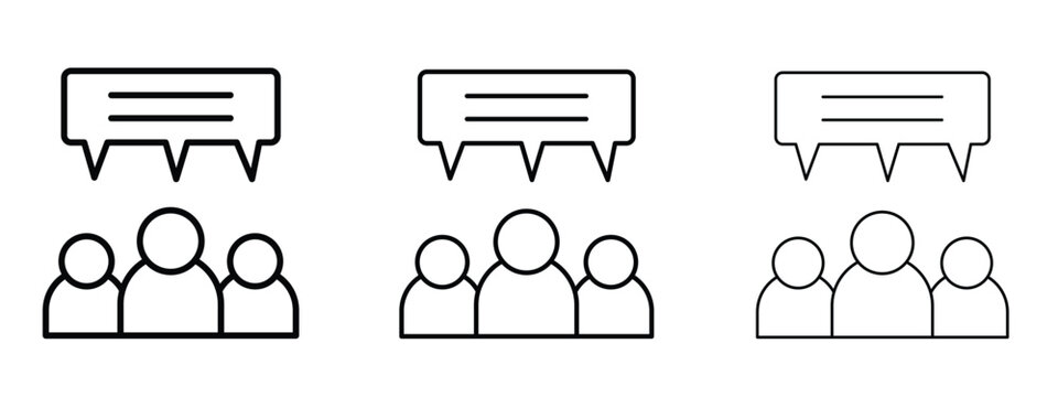 Public opinion icon thin line symbol on white background, editable stroke vector illustration