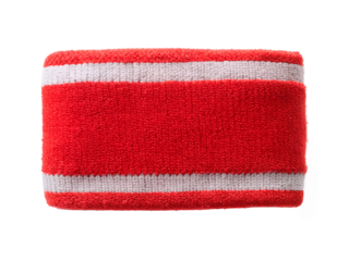 Vibrant red wristband with white stripes isolated on transparent background