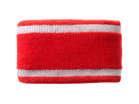 Vibrant red wristband with white stripes isolated on transparent background