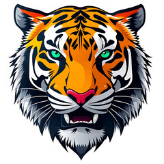 Tiger head logo, bright and vivid colors, close-up, transparent background