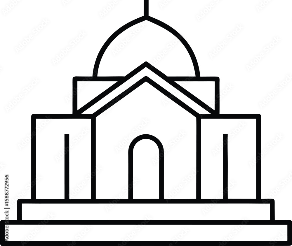 Poster simple architectural model line art icon representing a building structure isolated on transparent b