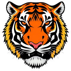 Tiger head logo, bright and vivid colors, close-up, transparent background