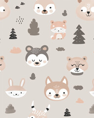 background with forest animals and fir trees in small sizes