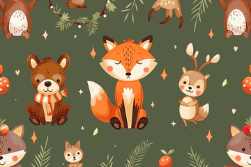 Naklejka premium Modern print with fox and forest symbols