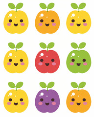 Fototapeta premium Different fruits with eyes, children's cover