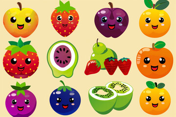 Different fruits with eyes, children's cover