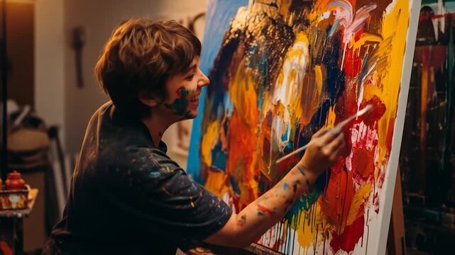 Passionate Artist Creates Vibrant Abstract Painting
