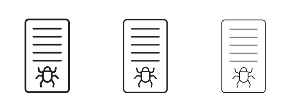 Bug report icon thin line symbol on white background, editable stroke vector illustration