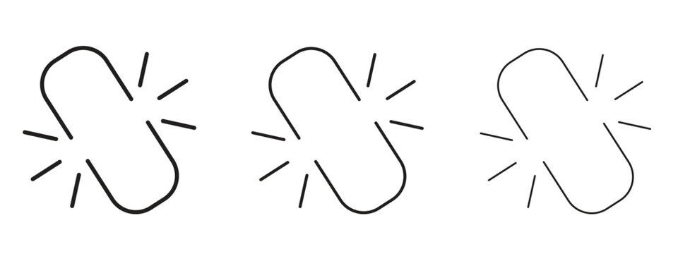 Broken link icon thin line symbol on white background, editable stroke vector illustration