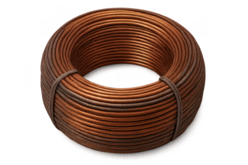 Copper coil winding forming a perfect circle on transparent background