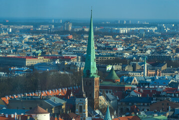 Naklejka premium Aerial Panorama of Riga, Latvia – Stunning Bird’s Eye View of the Baltic Capital