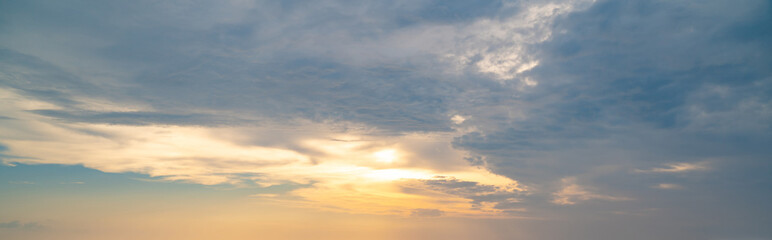 Clouds in the blue sky, Panoramic stage by light background during the summer day.
