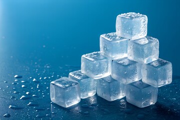ice cubes on blue background