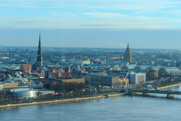 Obraz premium Aerial Panorama of Riga, Latvia – Stunning Bird’s Eye View of the Baltic Capital