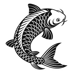 Stylized black and white koi fish swimming gracefully
