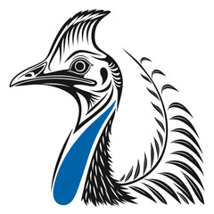 Tribal illustration of a cassowary birds head