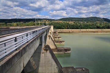 Fototapeta premium Danube river hydroelectric power plant in Austria