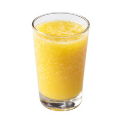 Refreshing glass of orange smoothie, showcasing vibrant yellow color and bubbly texture, perfect for healthy lifestyle or summer beverage ideas.