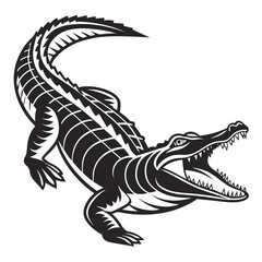 A fierce black and white alligator illustration