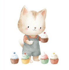 Cute Cat with Cupcakes