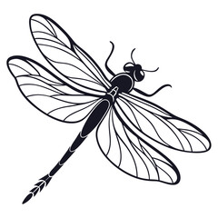 Stylized black and white dragonfly with detailed wings
