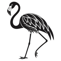 Stylized flamingo with ornate patterns, black and white