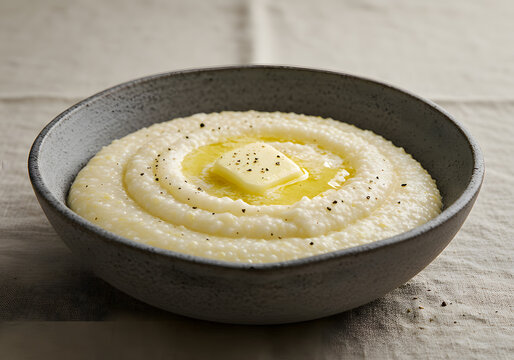 Creamy grits in bowl ready to eat