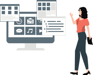 Fototapeta premium A girl presenting marketing features.