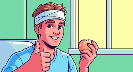 Happy Young Man with Headband Eating an Apple for Health Blogs, Nutrition Websites, Wellness Articles, Fitness Motivation, and Lifestyle Content  