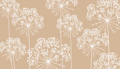 Hand drawn vector white carrot flowers on beige rustic background