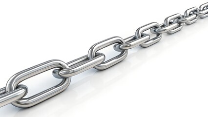 Obraz premium straight steel chain isolated on white transparent background. silver reflective chain. cut out.