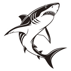 Obraz premium Great white shark swimming aggressively isolated on white background