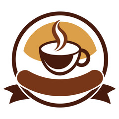 Obraz premium Steaming Hot Coffee Tea Cup Beverage Ribbon Logo