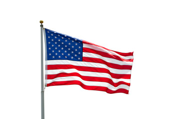 Waving American Flag with Realistic Fabric Texture, Isolated on White or Transparent Background