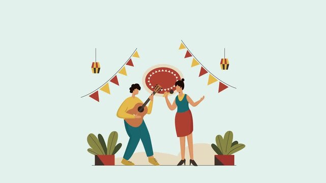 Cultural Festival Celebration Minimal Clip is a flat character explainer scene perfect for startup videos, business presentations, or UI/UX concept animations.