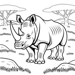 Rhinoceros illustration vector style coloring page