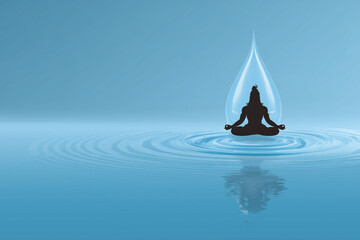 Fototapeta premium Artistic silhouette of Shiva meditating within a symbolic Ganga water droplet. 