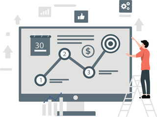 The boy is making a big chart of banking and finance.