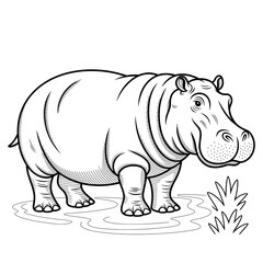 vector illustration of a hippo head and hippo coloring page