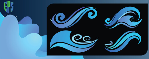 collection of ocean logo with waves. This image features flowing, stylized blue waves against a white background.
