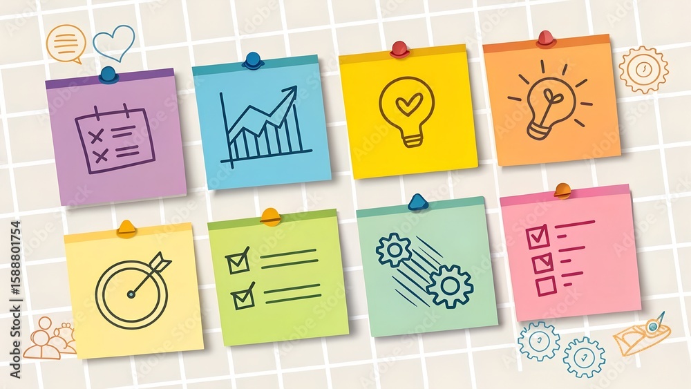 Fototapete this animated pack features seven colorful sticky notes unfolding on a transparent background. perfe