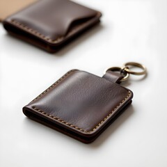 two smartphone cases and a keychain wallet placed on a white surface.