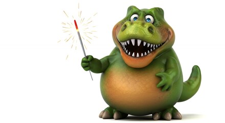 Obraz premium Cartoon tyrannosaurus rex dinosaur illustration with red pointer