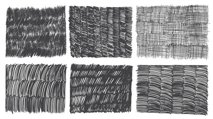Set of pencil or crayon texture rectangle. Black hand drawn cross hatch. Vector graphic charcoal. Doodle grunge pencil dashes, messy short pen lines. Texture rough crayon strokes. Crosshatch pattern.