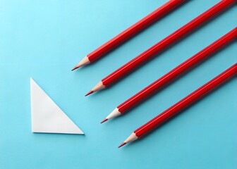 Group of Red Pencils on Blue Background