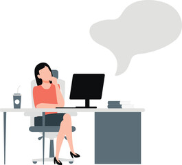 The girl is thinking very deeply while working time.