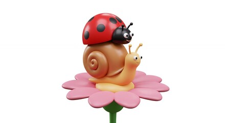 Fototapeta premium Ladybug and snail on pink flower illustration
