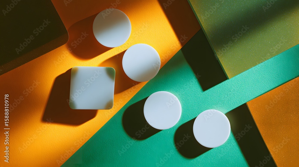 Wall mural geometric abstract composition with colorful shapes and playful light and shadows